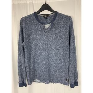 Volcom Henley Shirt Men Medium Blue Long Sleeve Pullover Button Logo Pocket Knit